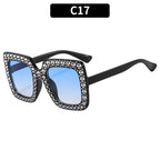 (6 PACK) Wholesale Sunglasses New Arrival Square Rhinestone Fashion Vintage Trendy 2023 - BulkSunglassesWholesale.com - Shiny Black Frame Gradient Blue Lens