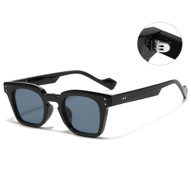(6 PACK) Wholesale Sunglasses New Arrival Square Women Vintage Fashion Rivet 2023 - BulkSunglassesWholesale.com - Shiny Black Frame Black Grey Hover Image