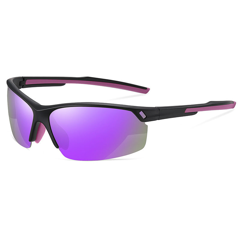 (6 PACK) Wholesale Sports Sunglasses 2023 - BulkSunglassesWholesale.com - Black Frame Purple Mirrored