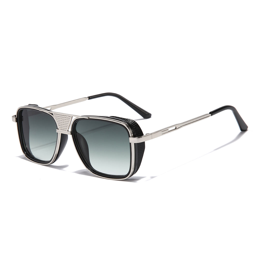 (6 PACK) Wholesale Sunglasses Vintage Metal Double Bridge Unisex Fashion Square Aviator Unique Punk 2023 - BulkSunglassesWholesale.com - Silver Frame Gradient Green Gradient