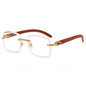 (6 PACK) Wholesale Sunglasses Rimless Cut Edge Square Rhinestone Unique Fashion Wood Grain Street Trendy 2023 - BulkSunglassesWholesale.com - White
